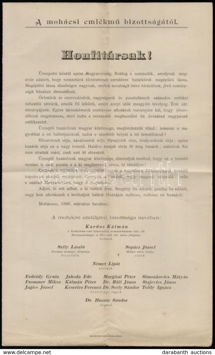 1896 Mohácsi Emlékmű Bizottság Gyűjtőíve - Non Classificati