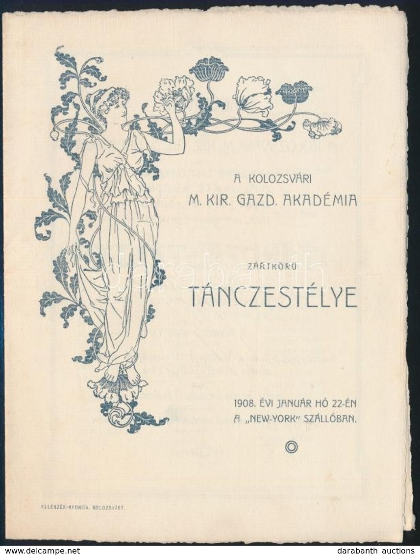 1908 Meghívó A Kolozsvári M. Kir. Gazd. Akadémia Táncestélyére, Szecessziós Díszítéssel - Unclassified