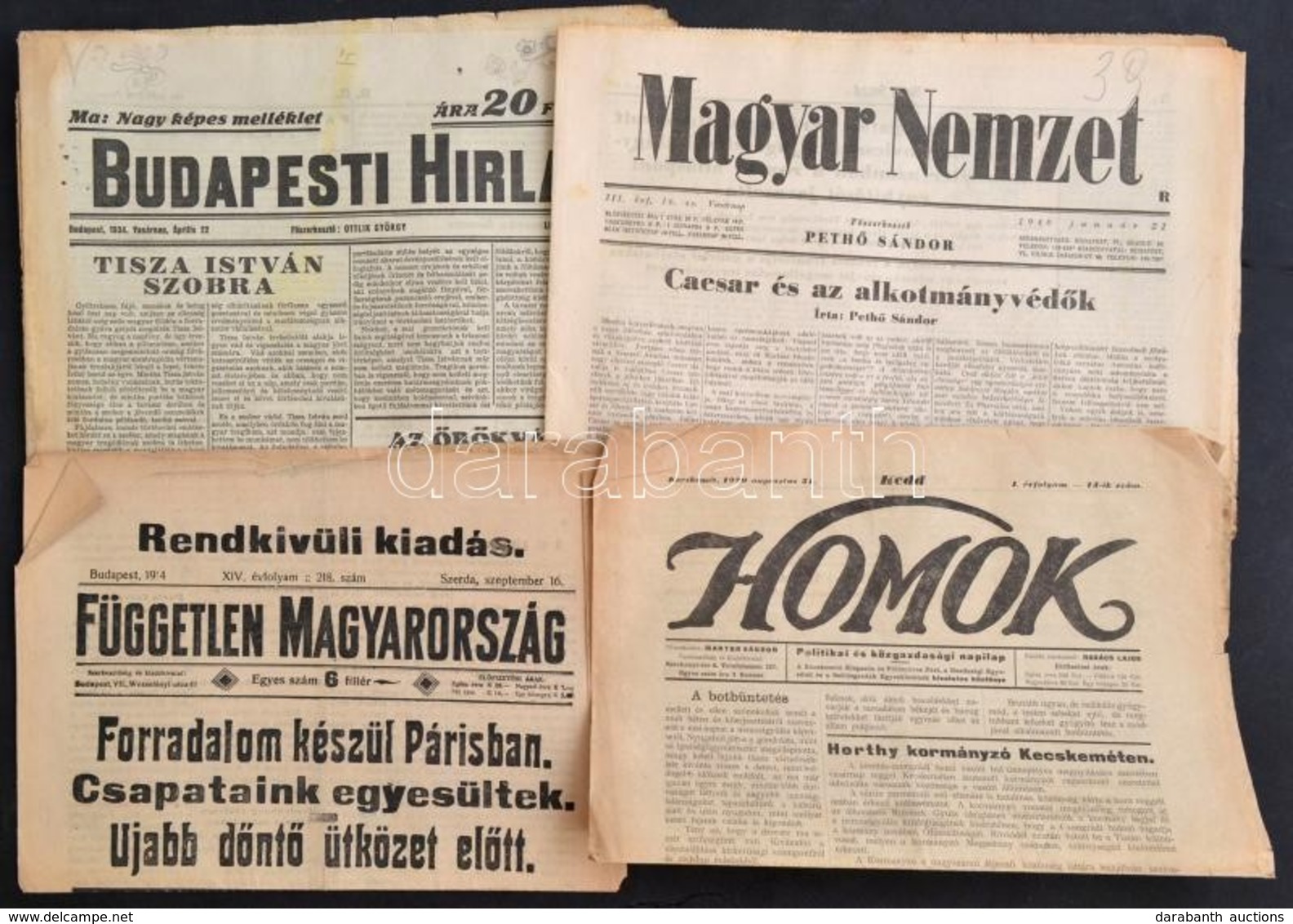 1914-1934 4 Db Vegyes újság: Homok, Független Magyarország, Budapesti Hírlap - Zonder Classificatie