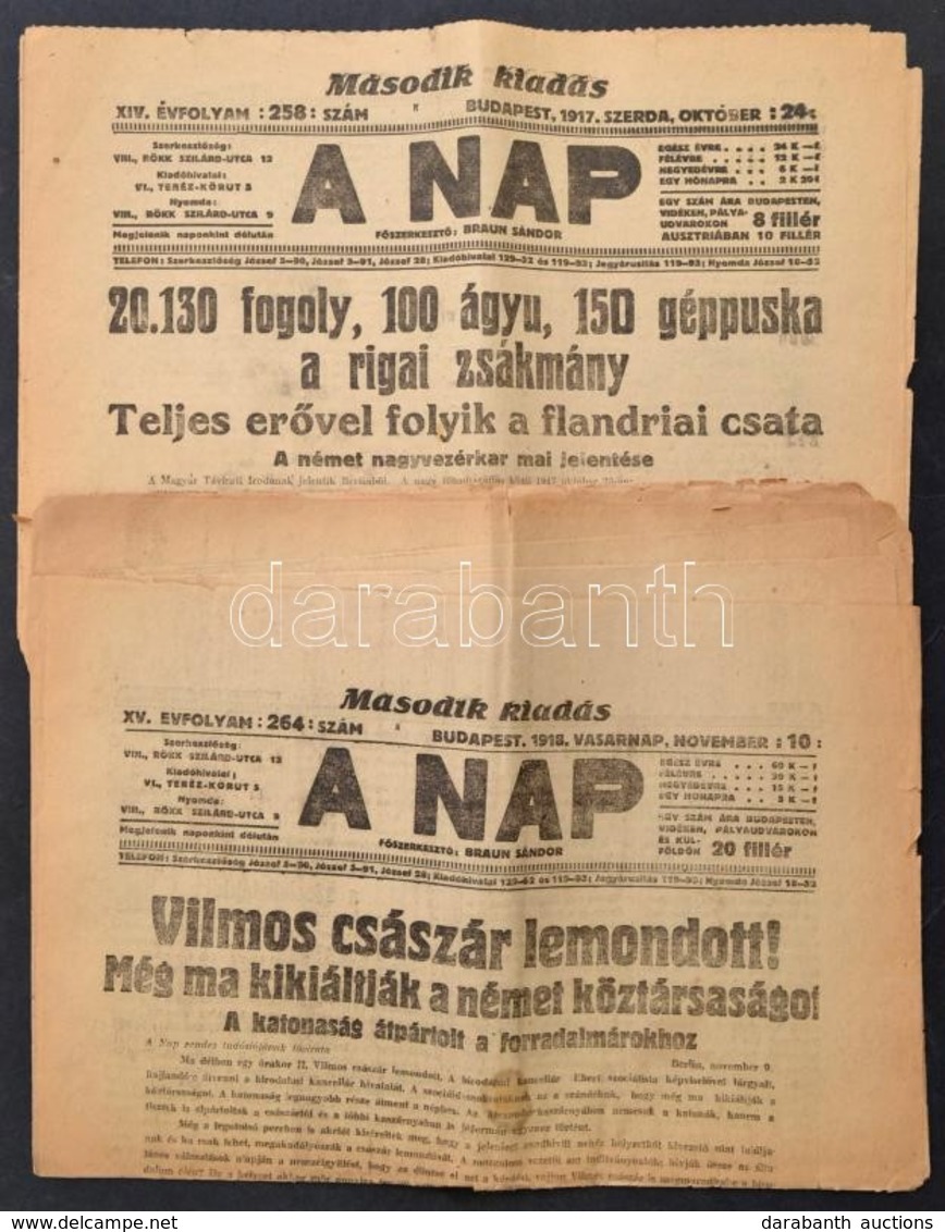 1917-18 A Nap C. újság Két Száma A Világháború Eseményeivel - Unclassified