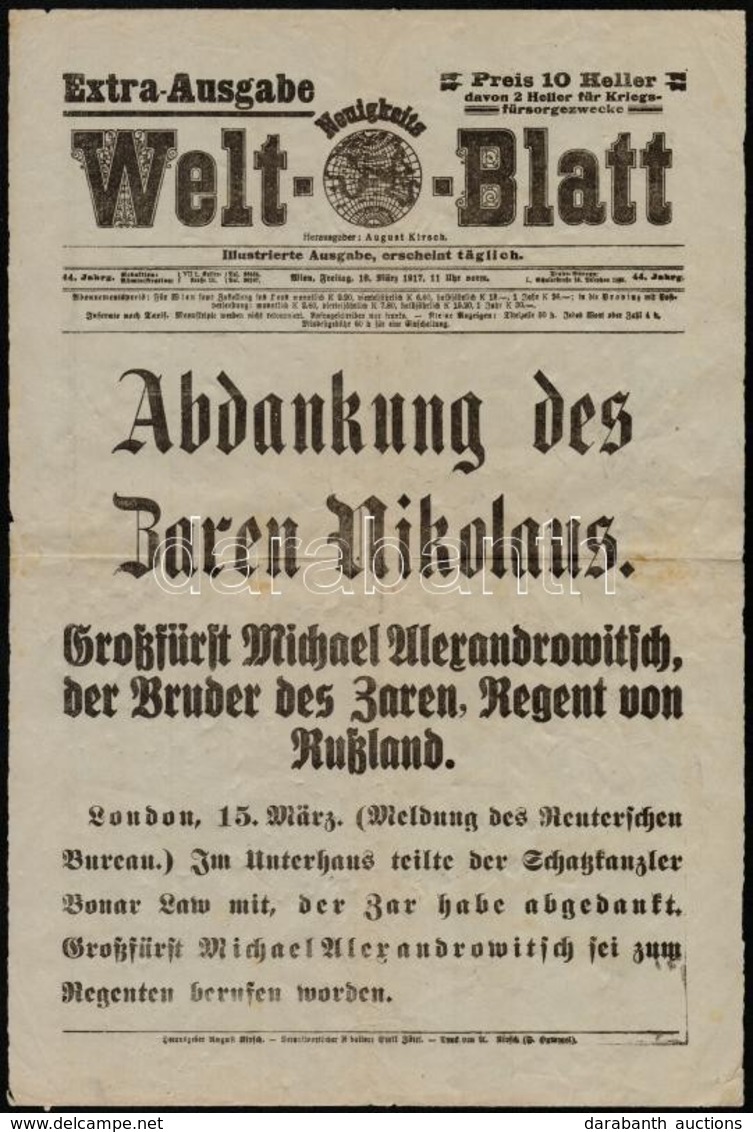 1917 A Welt-Blatt Különszáma, Címlapján II. Miklós Cár Lemondásának Hírével - Zonder Classificatie