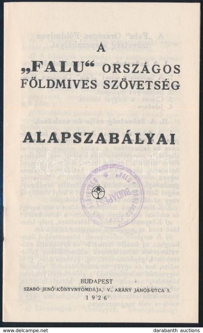 1926 A Falu Országos Földmíves Szövetség Alapszabályai. 24p - Non Classés