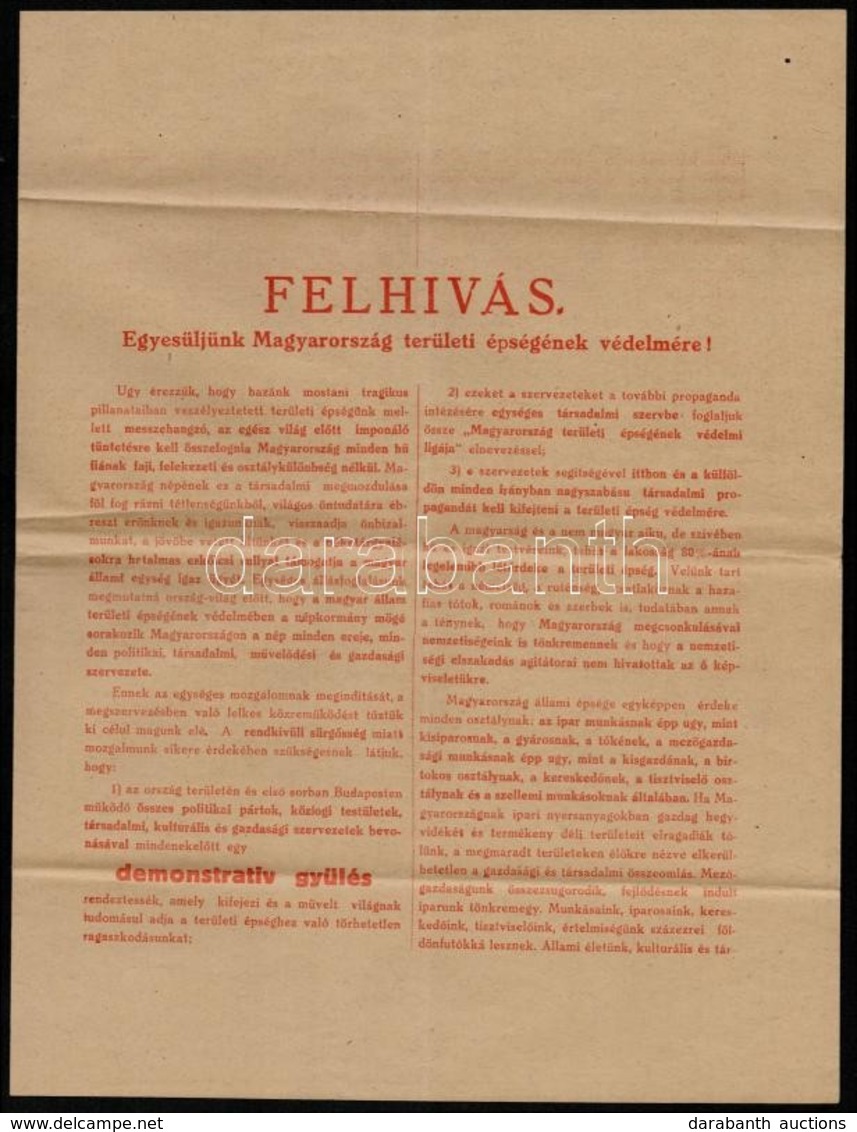 Cca 1930 Magyarország Területi Épségének Védelmi Ligája Felhívása és Csatlakozó íve 4p. - Zonder Classificatie