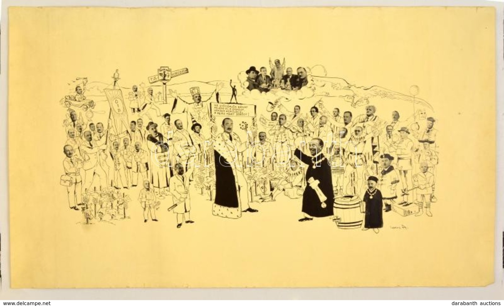 Cca 1939 Örökifjak Táborozása, Borász Témájú Humoros Kollázs, Nyomat, Felcsavarva, 35×60 Cm - Unclassified