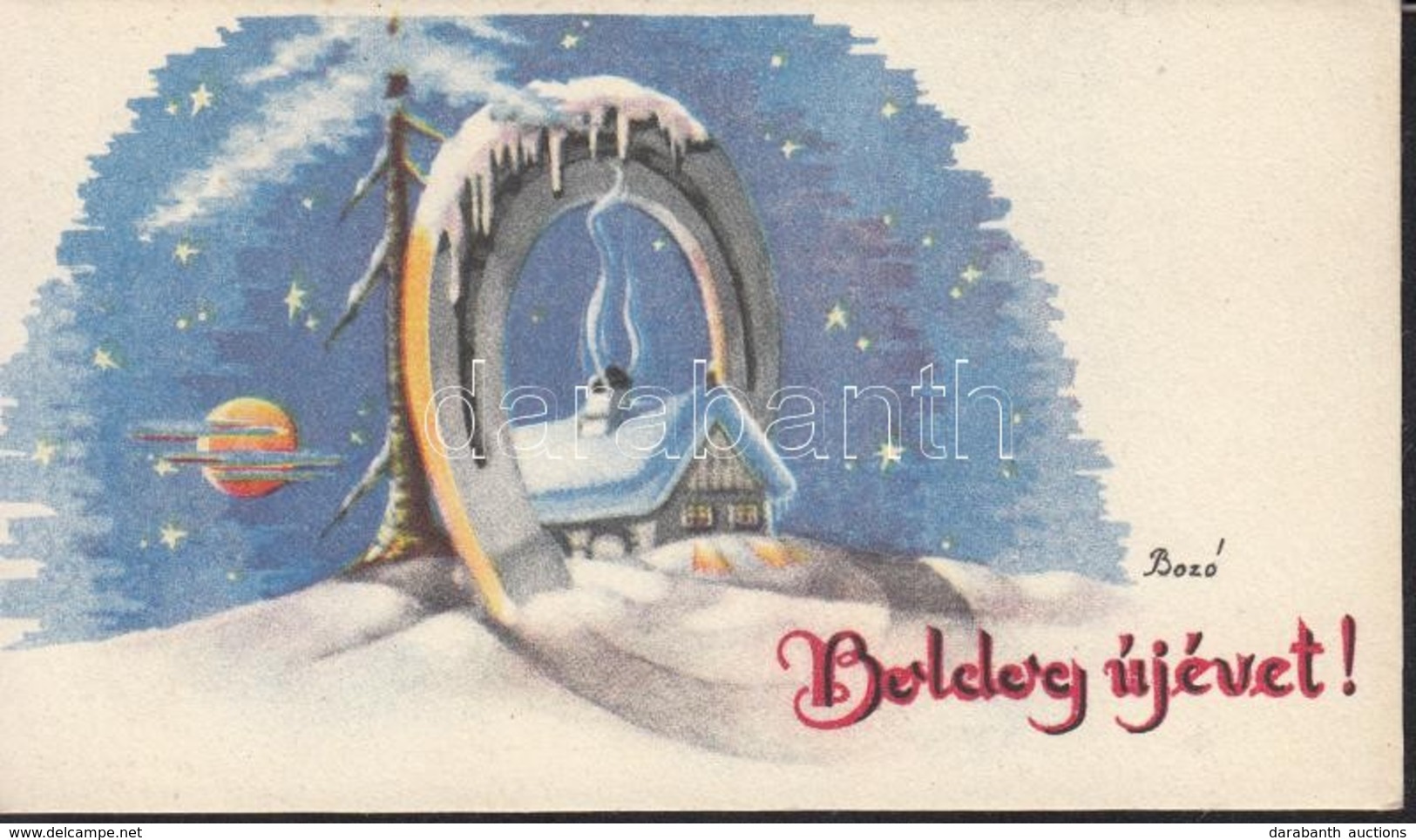 Cca 1940 Bozó Gyula (1913-2004) Grafikájával Díszített új évi üdvözlőkártya. Bp., Klösz-ny., 6,5x11,5 Cm. - Zonder Classificatie