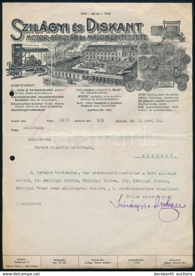 1943 Szilágyi és Diskant Motor-gépgyár és  Malomépítészet Fejléces Számla - Zonder Classificatie