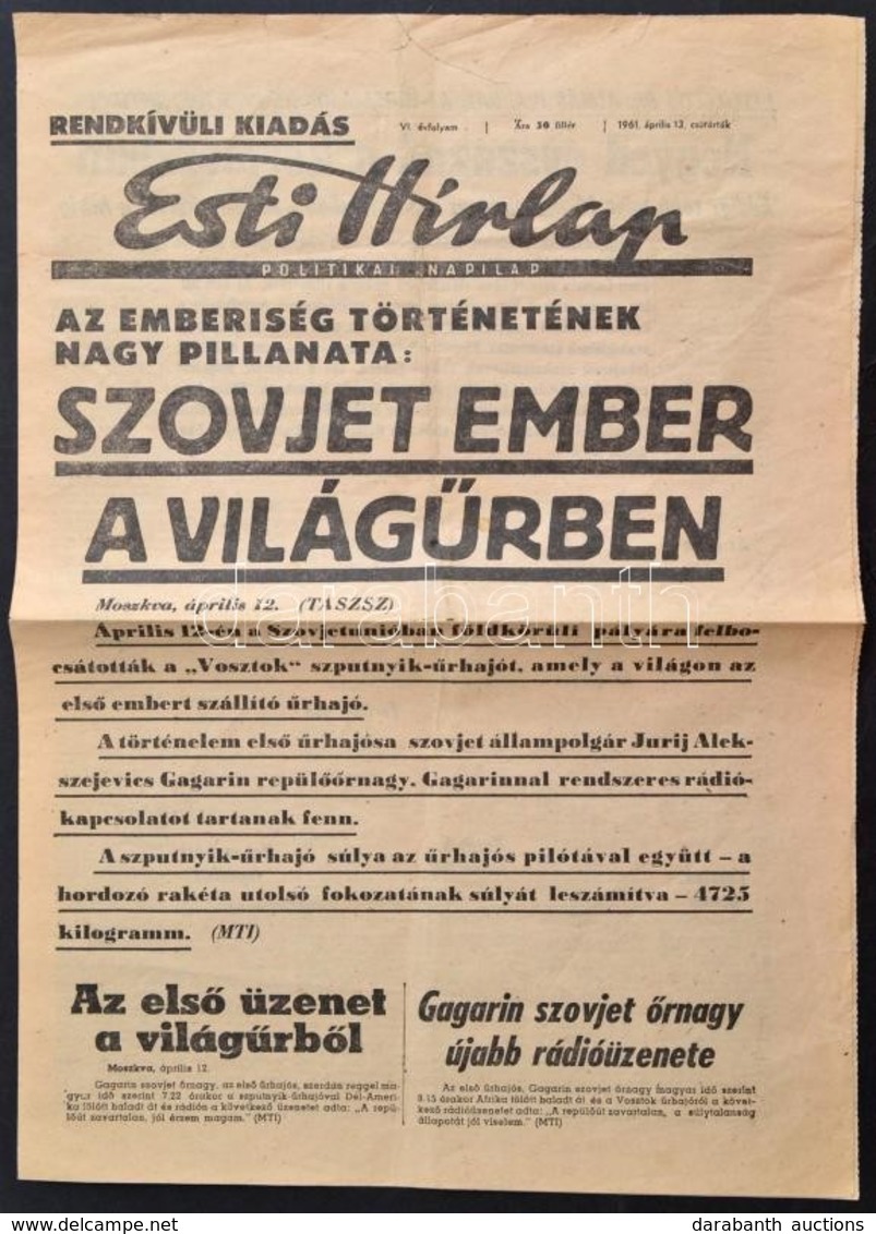 1961 Az Esti Hírlap Politikai Napilap Rendkívüli Kiadása, Benne A Szovjet Ember A Világűrben Hírrel - Non Classés