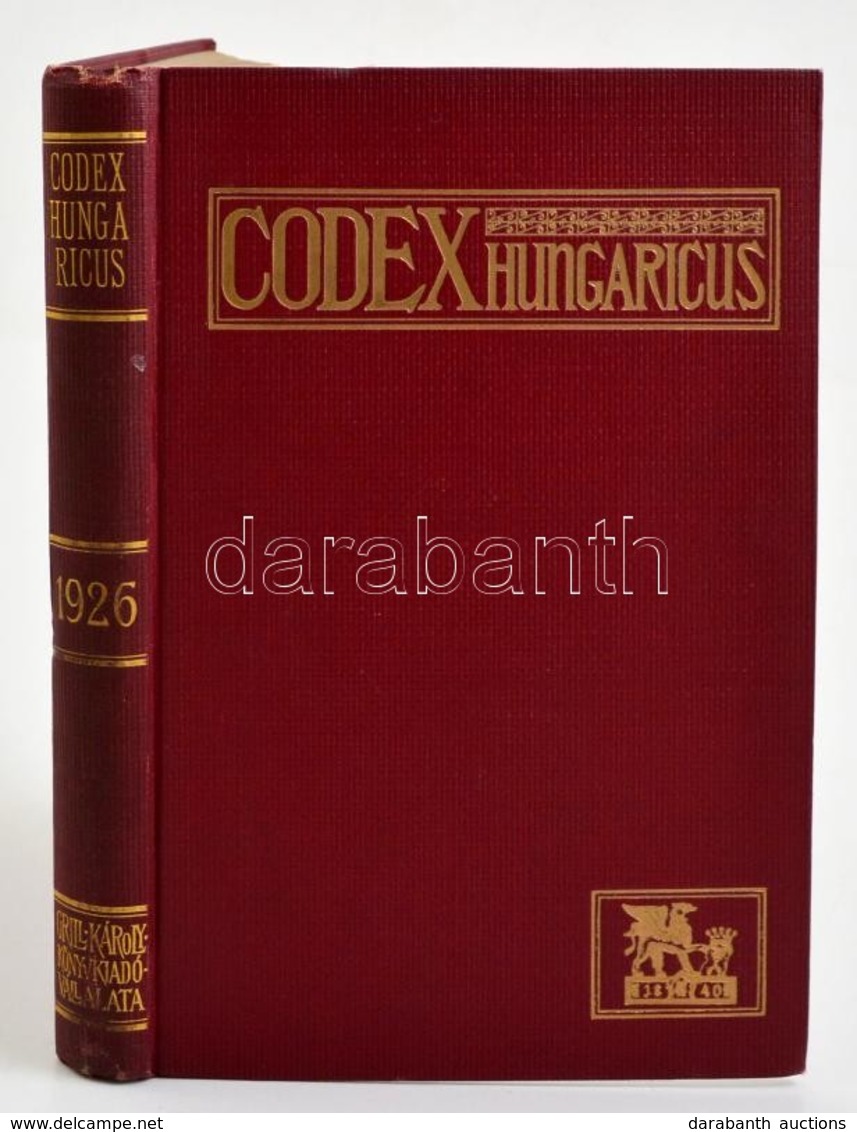 1926. évi Törvénycikkek. Jegyzetekkel Ellátta Dr. Térfy Gyula.  Corpus Juris Hungarici. Magyar Törvénytár. (Codex Hungar - Unclassified