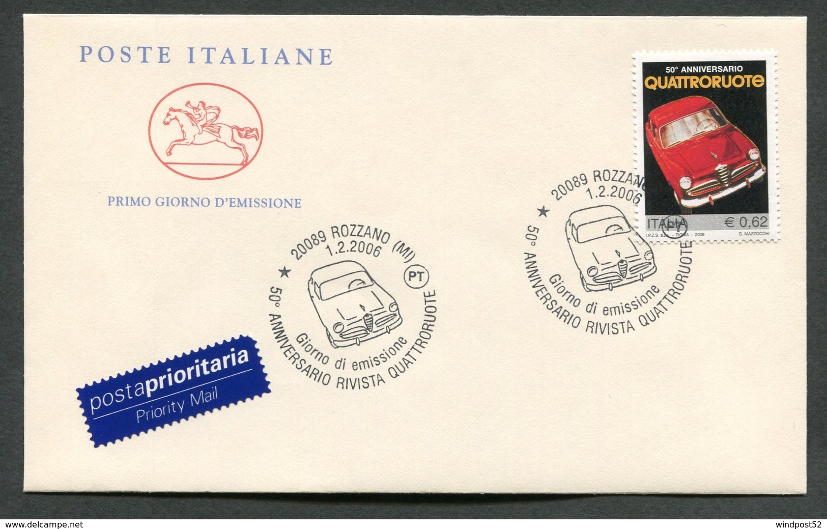 FDC ITALIA 2006 - CAVALLINO - ANNIVERSARIO RIVISTA QUATTRORUOTE - 337 - FDC