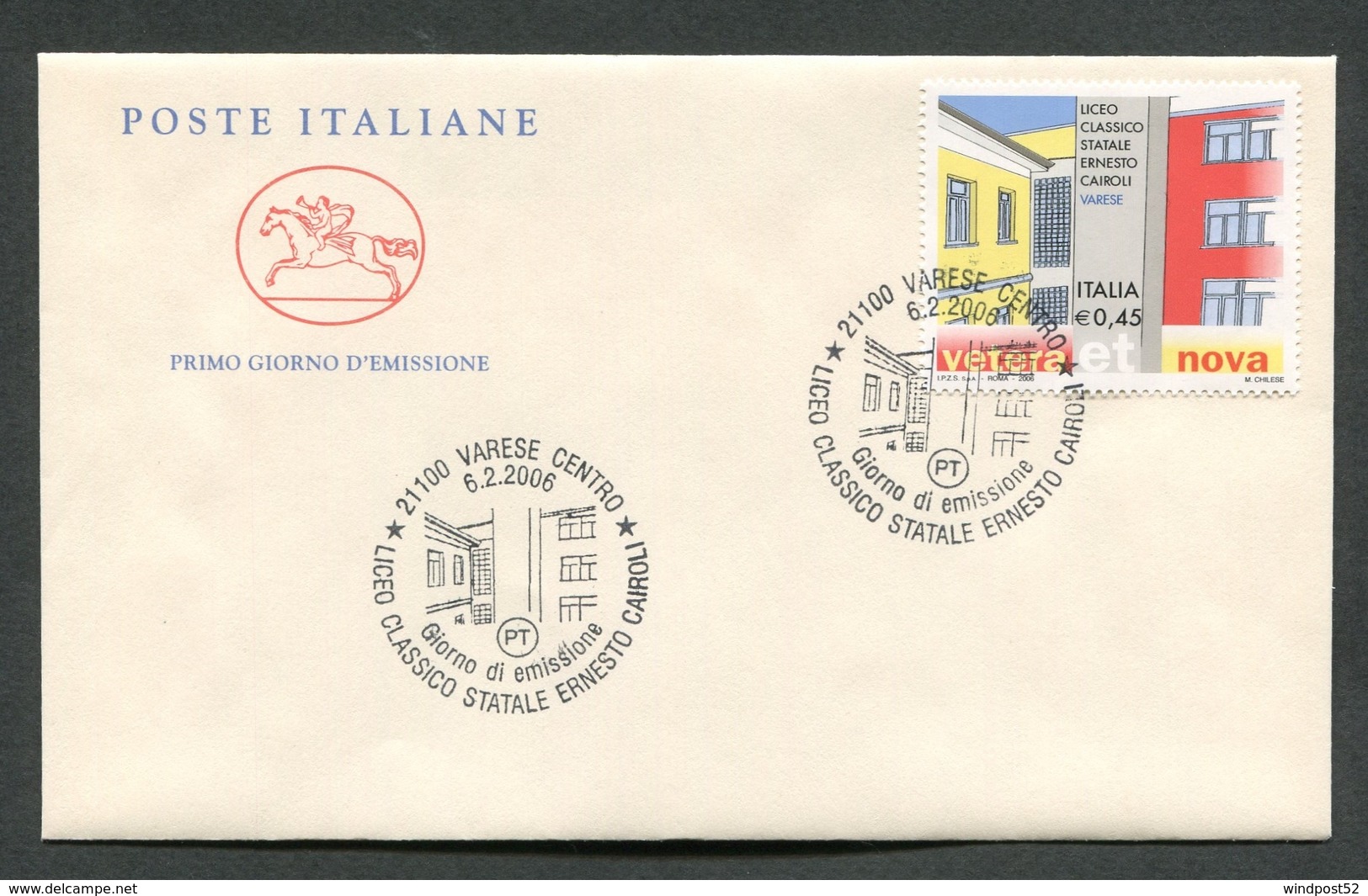 FDC ITALIA 2006 - CAVALLINO - LICEO CLASSICO STATALE ERNESTO CAIROLI - VARESE - 341 - FDC