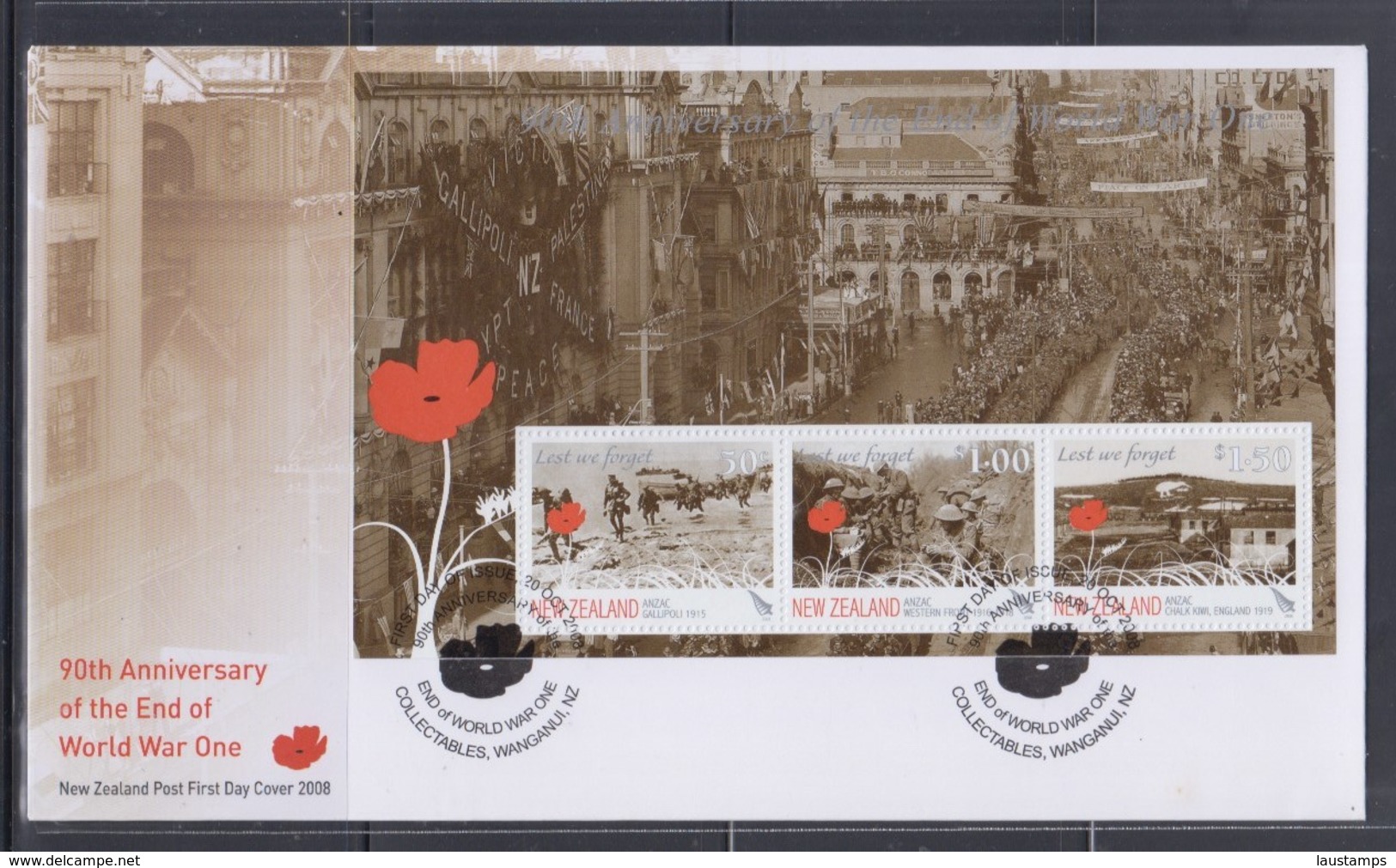 New Zealand 2008 90th Anniversary Of The End Of World War One S/S FDC - FDC