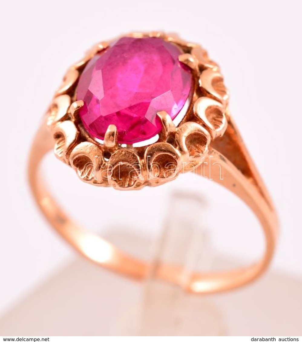 14 K Arany Gyűrű Szintetikus Rubinnal 4,2g / 14 C Gold Ring With Synthetic Ruby M:57 - Andere & Zonder Classificatie