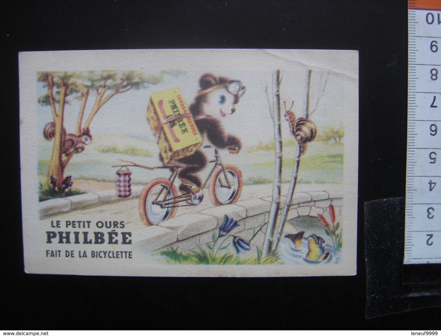 Chromo Ancienne PHILBEE Dijon Pains Epices Vintage LE PETIT OURS Fait De La Bicyclette - Altri & Non Classificati