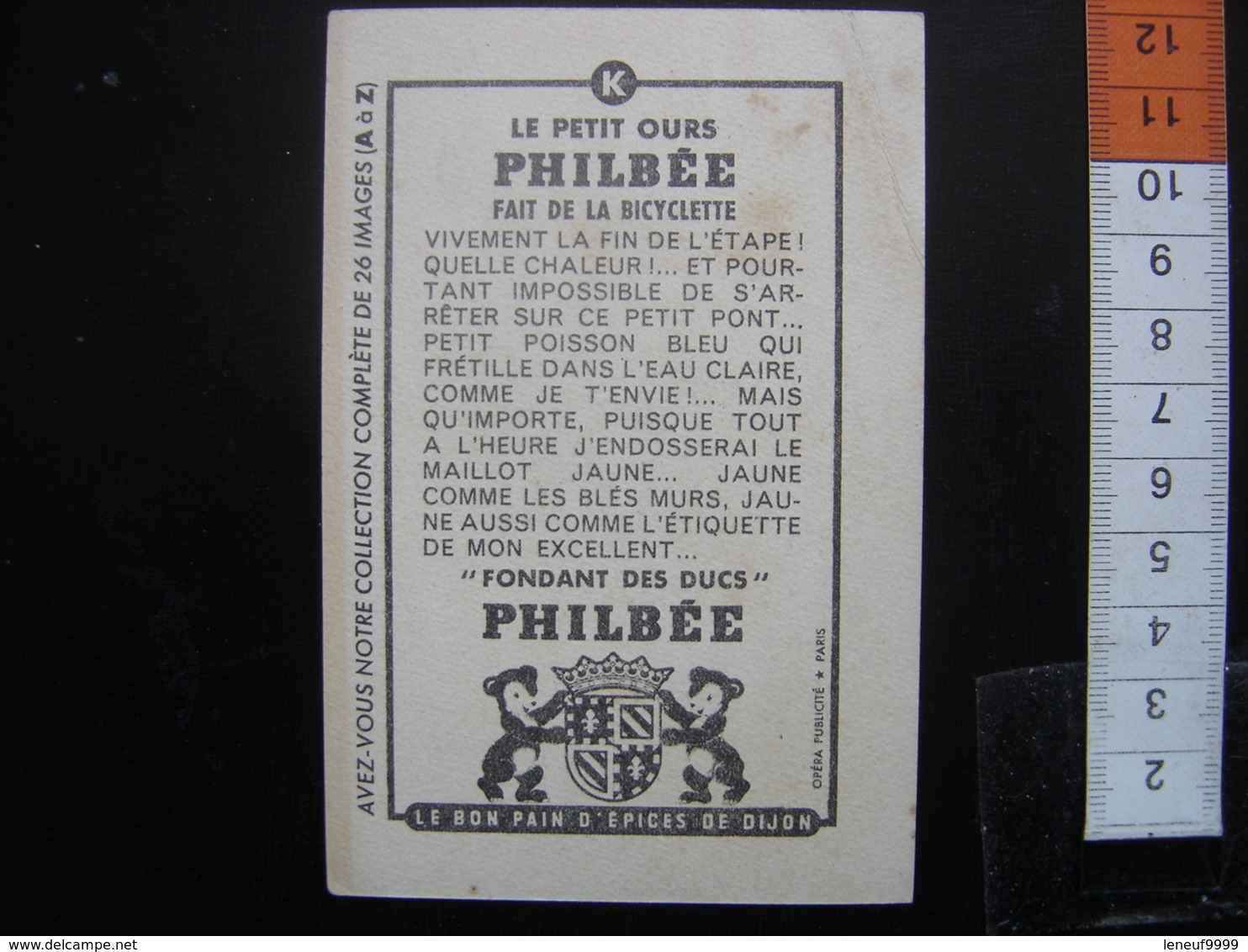 Chromo Ancienne PHILBEE Dijon Pains Epices Vintage LE PETIT OURS Fait De La Bicyclette - Altri & Non Classificati