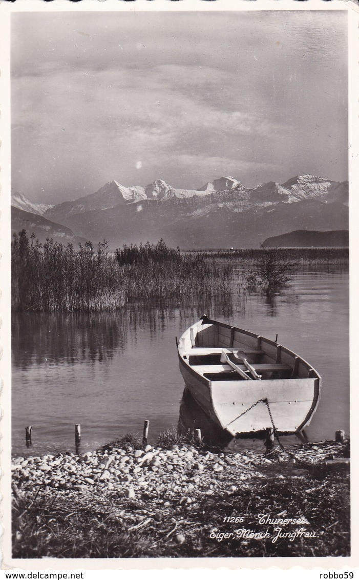 Switzerland Thunersee Eiger Munch And Jungfrau Postcard Bonigen 1963 Postmark With Slogan Used Good Condition - Bönigen