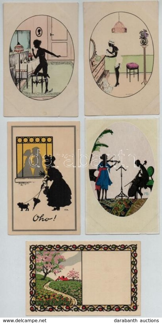 ** 5 Db RÉGI Sziluettes Művészlap, 3 Manni Grosze / 5 Pre-1945 Silhouette Art Postcards, 3 Manni Grosze - Unclassified