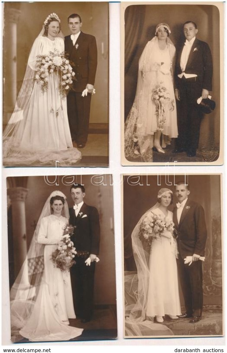 ** * 4 Db RÉGI Esküfői Fotó Képeslap / 4 Pre-1945 Wedding Photo Postcards - Unclassified