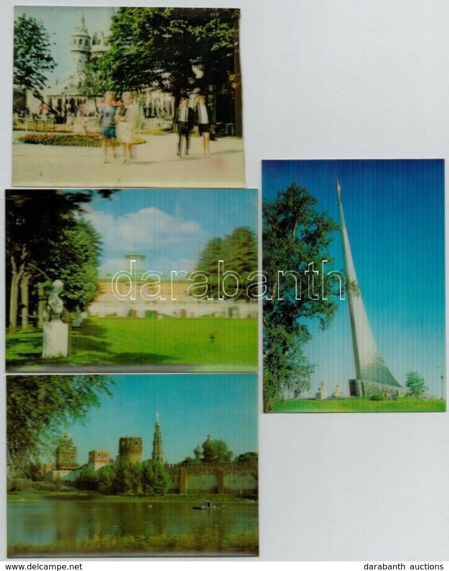 ** * 4 Db Modern Városképes Dimenziós (3D) Képeslap / 4 Modern Dimensional 3D Town-view Postcards: Budapest, Moscow - Unclassified