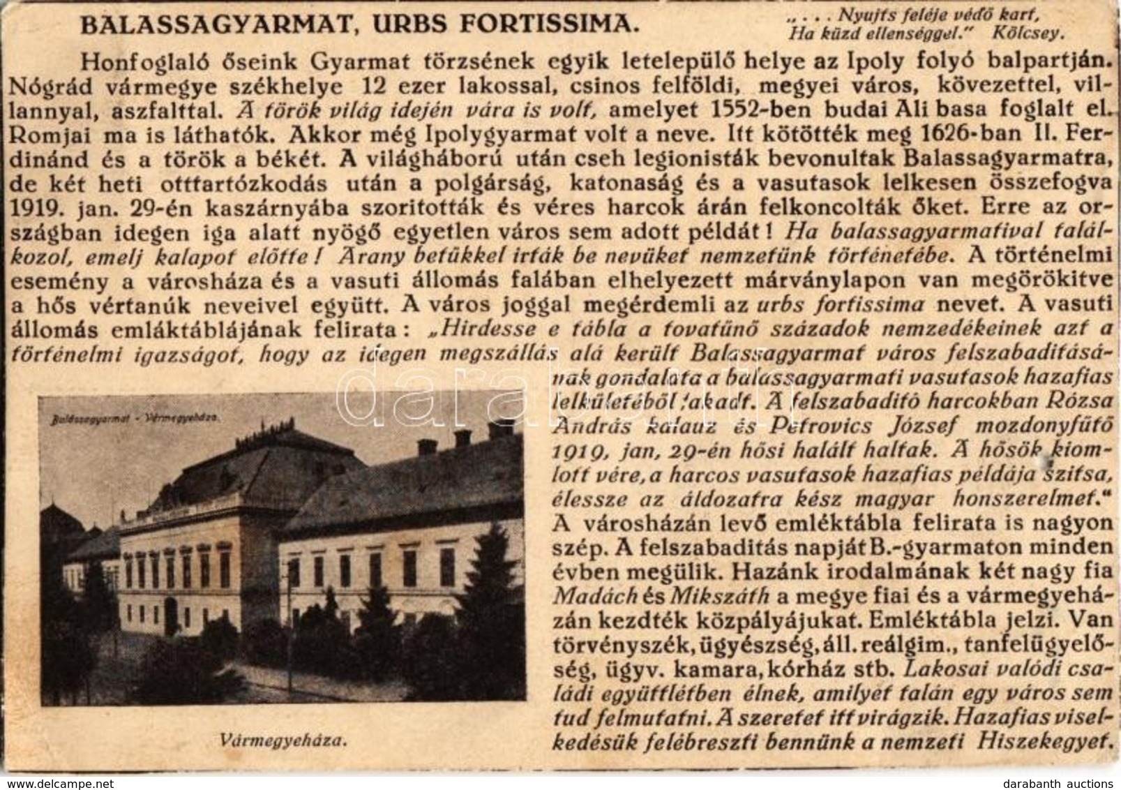 * T4 Balassagyarmat, Urbs Fortissima, Vármegyeház. Kiadja Farkasfalvi Kornél, Knopfmacher Felvétele (lyuk / Hole) - Unclassified