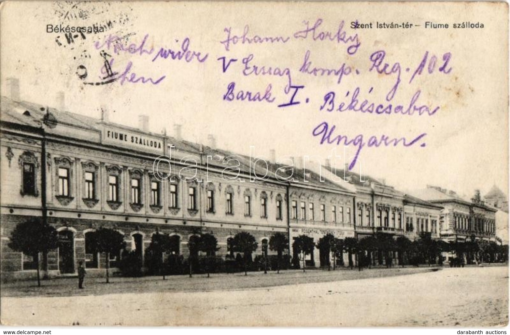 * T2/T3 1915 Békéscsaba, Szent István Tér, Fiume Szálloda, Rosenthal Testvérek Utódai üzlete (Rb) - Unclassified