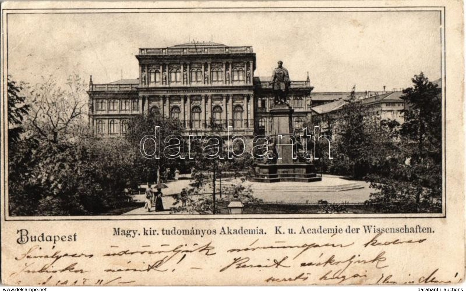 T3/T4 1905 Budapest V. Magyar Kir. Tudományos Akadémia, Széchenyi Szobor (ragasztónyom / Glue Mark) - Zonder Classificatie