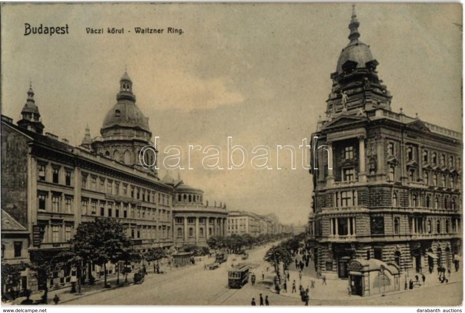 T2 1909 Budapest VI. Váci Körút (mai Bajcsy-Zsilinszky út), Villamos, Fonciere Pesti Biztosító, Grünwald Lipót üzlete, B - Zonder Classificatie