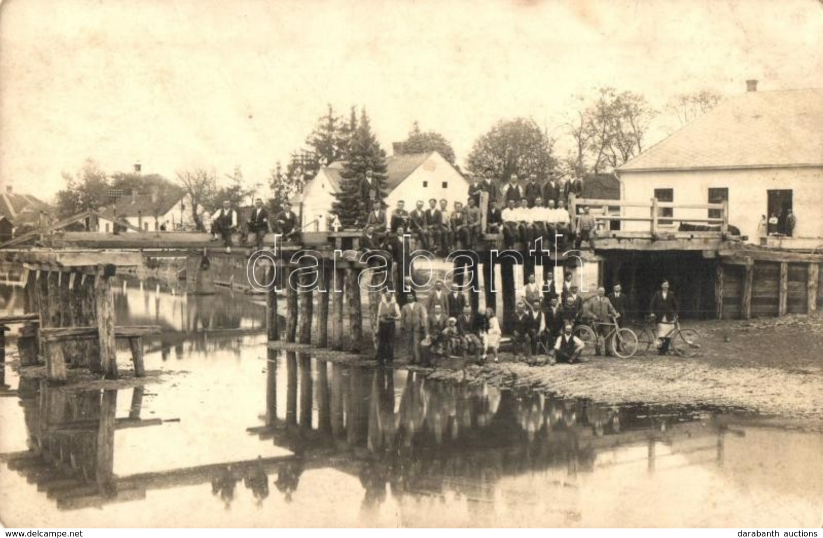 T2 1936 Csesztreg, A Híd építése A Kerka Patak Felett, Munkások, Kerékpárok, Photo - Unclassified