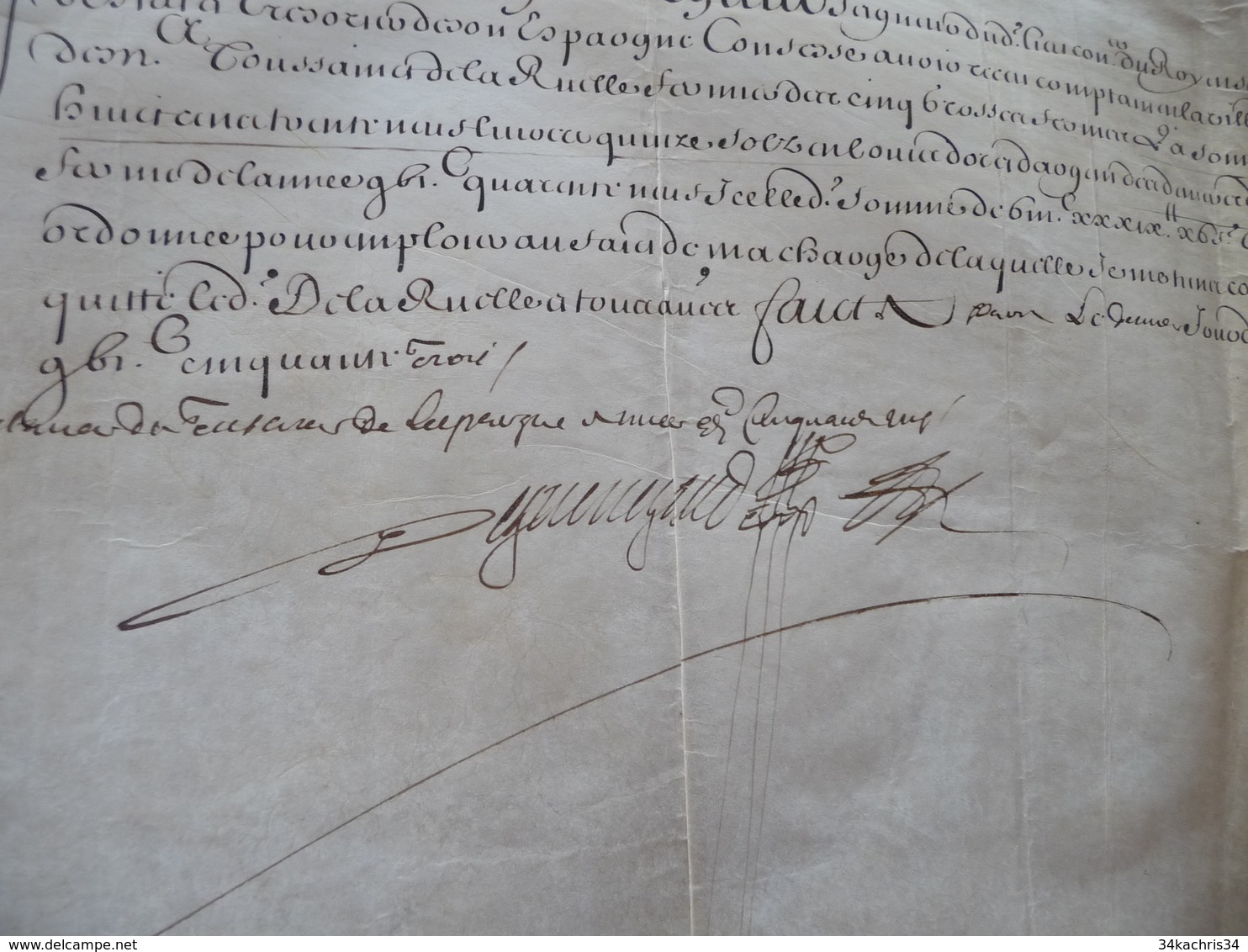 Pièce Signée Velin Dequenegaud Reçu 1653 Piemont Armée D'Italie - Autres & Non Classés