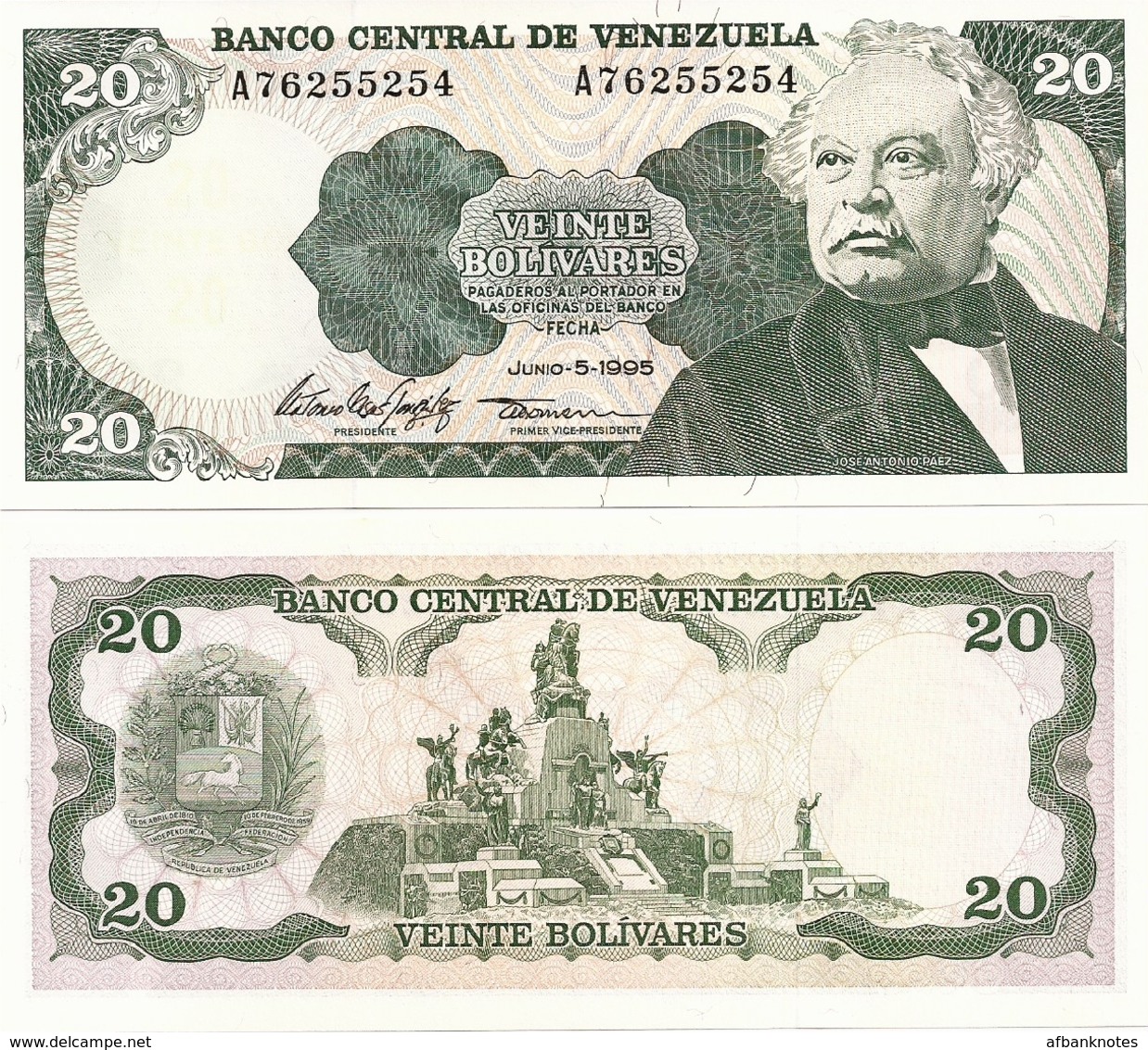 VENEZUELA       20 Bolívares       P-63e       5.6.1995       UNC - Venezuela