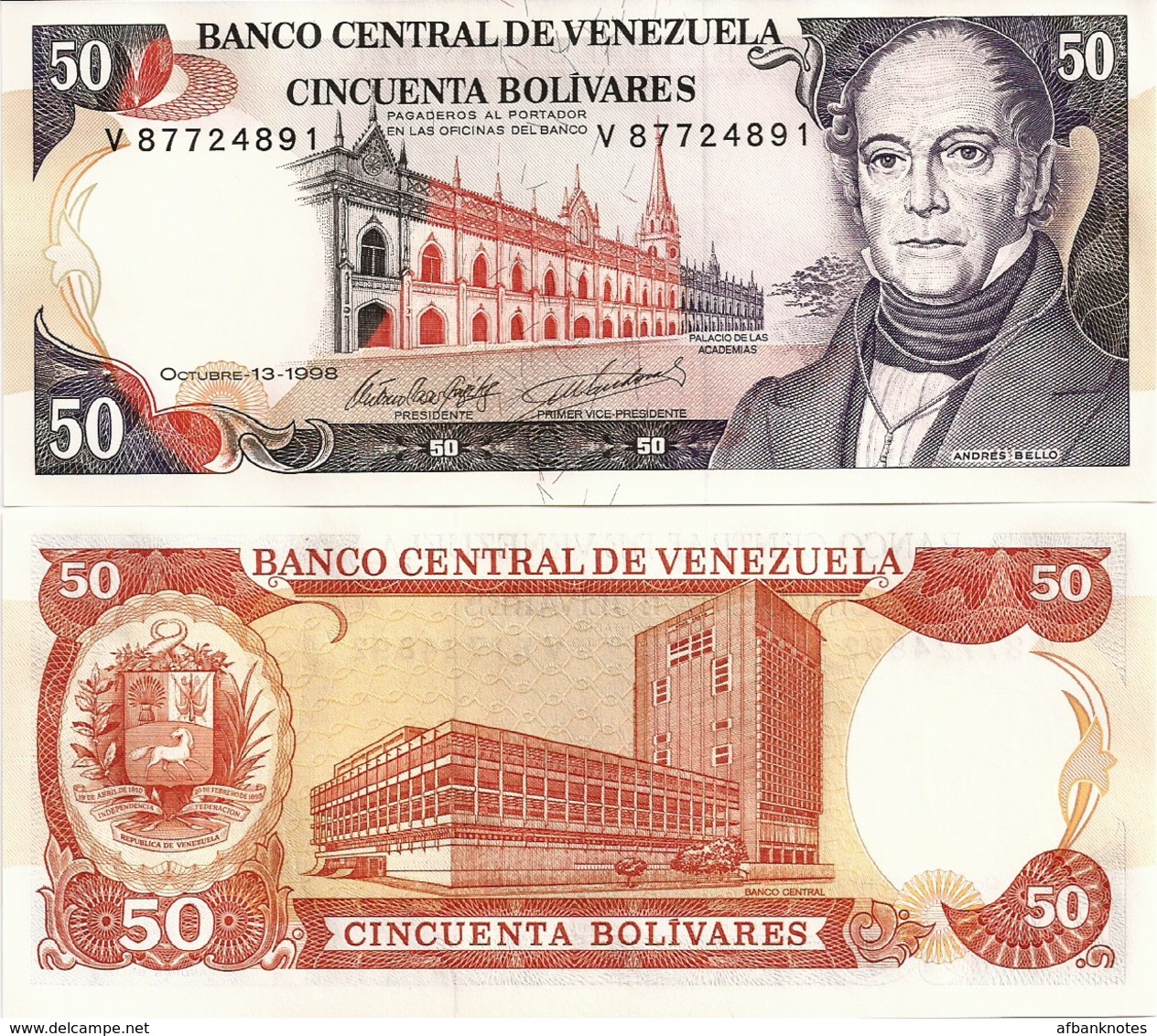 VENEZUELA       50 Bolívares       P-65g       13.10.1998       UNC - Venezuela