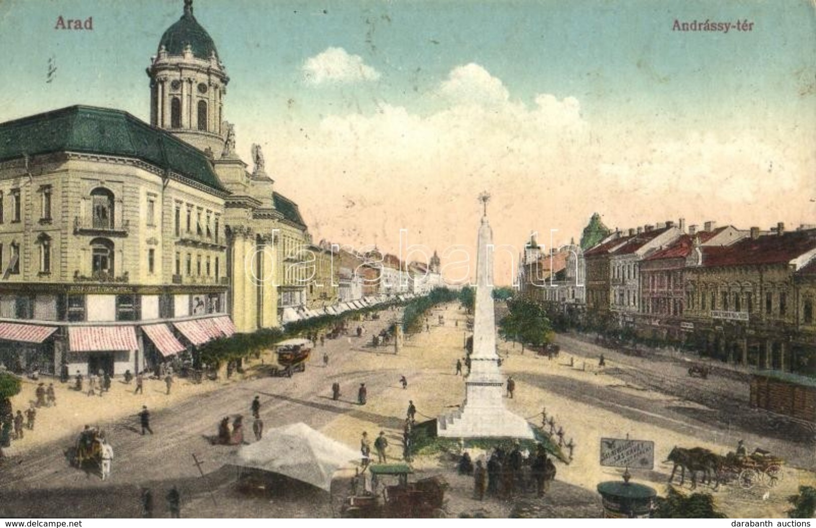 T3 Arad, Andrássy Tér, Piac, Központi Divatáruház, Sas-Kávé Reklám, Szentháromság Szobor / Square, Market, Shops, Advert - Unclassified