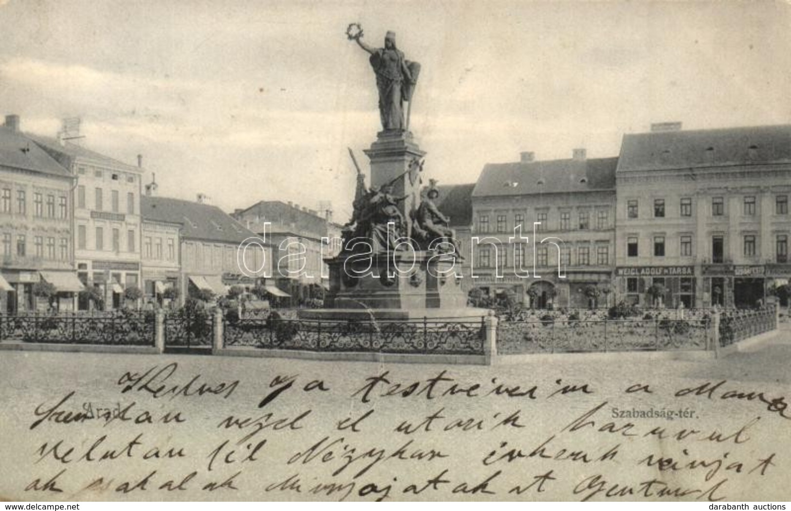 T2/T3 Arad, Szabadság Tér,  Vértanúk Szobra, Weigl Adolf és Társa és Schwarz Testvérek üzlete, Szobafestő / Square, Mart - Zonder Classificatie