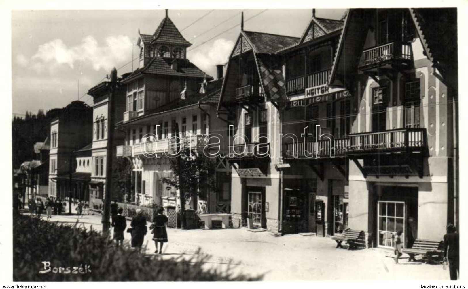 * T2 Borszék, Borsec; Fő Tér, Grohs Ernő üzlete, Heiter György üzlete és Eredeti Felvétele / Main Square, Shops - Unclassified