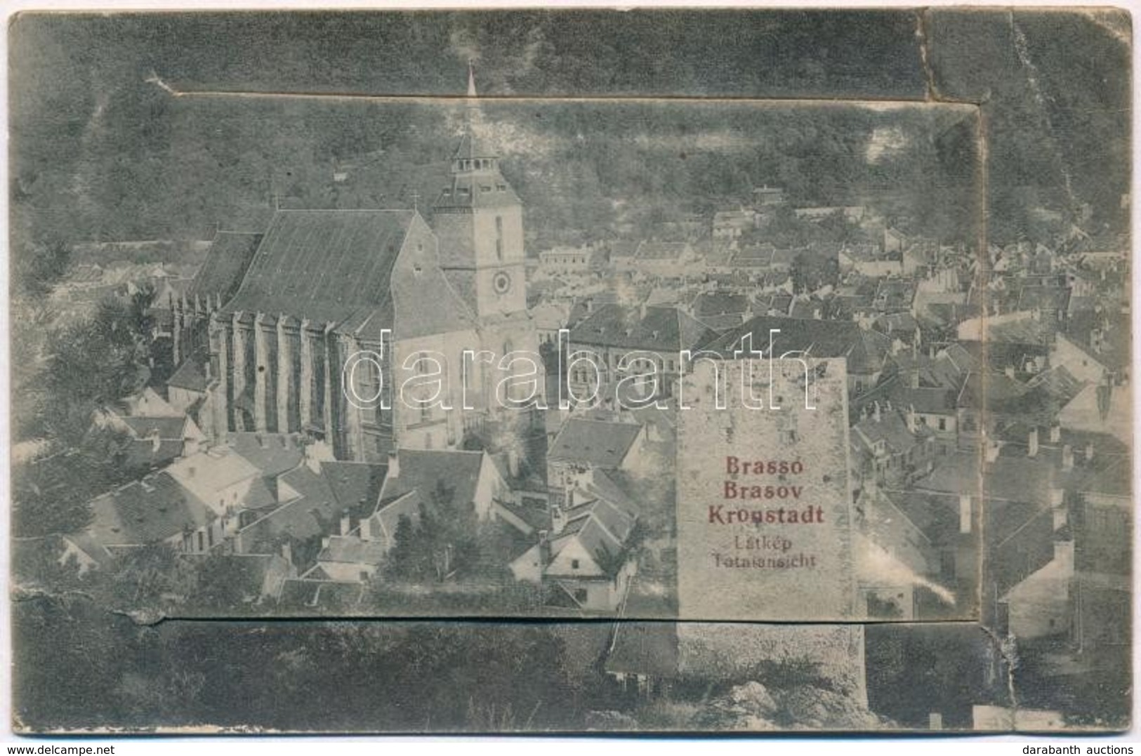 T3/T4 1912 Brassó, Kronstadt, Brasov; Fekete Templom, 10 Képes Leporellólap, Benne Búzasor, Transilvania Kávéház, Posta, - Unclassified