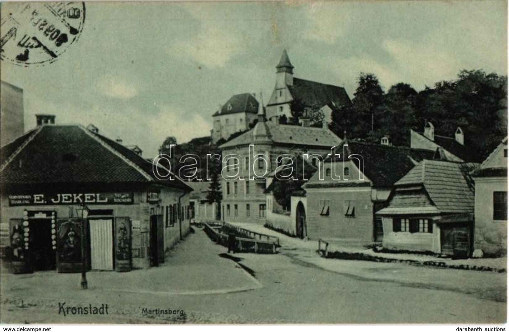 T2 1909 Brassó, Kronstadt, Brasov; Martinsberg / Fellegvár-hegy, Mártonhegyi Szász Evangélikus Templom, E. Jekel üzlete. - Unclassified