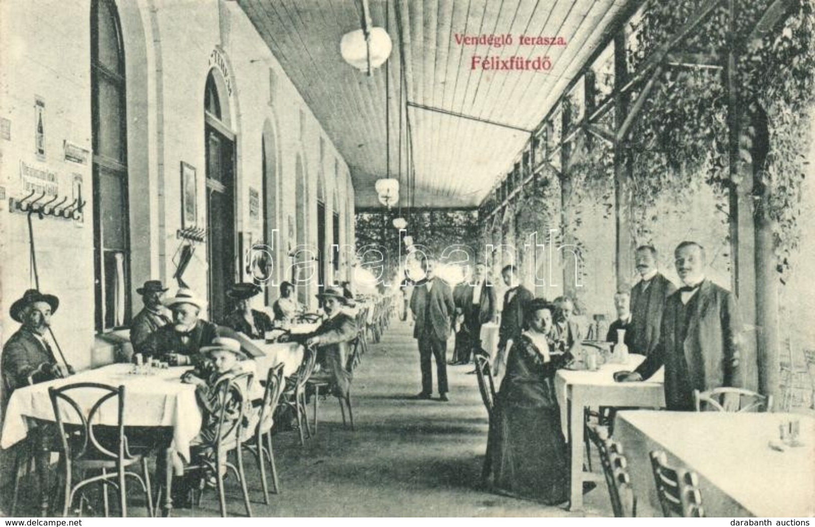 T2/T3 Félixfürdő, Baile Felix; Vendéglő Terasza, Pincérek. Singer Ferenc Kiadása / Restaurant Terrace, Waiters (EK) - Non Classés