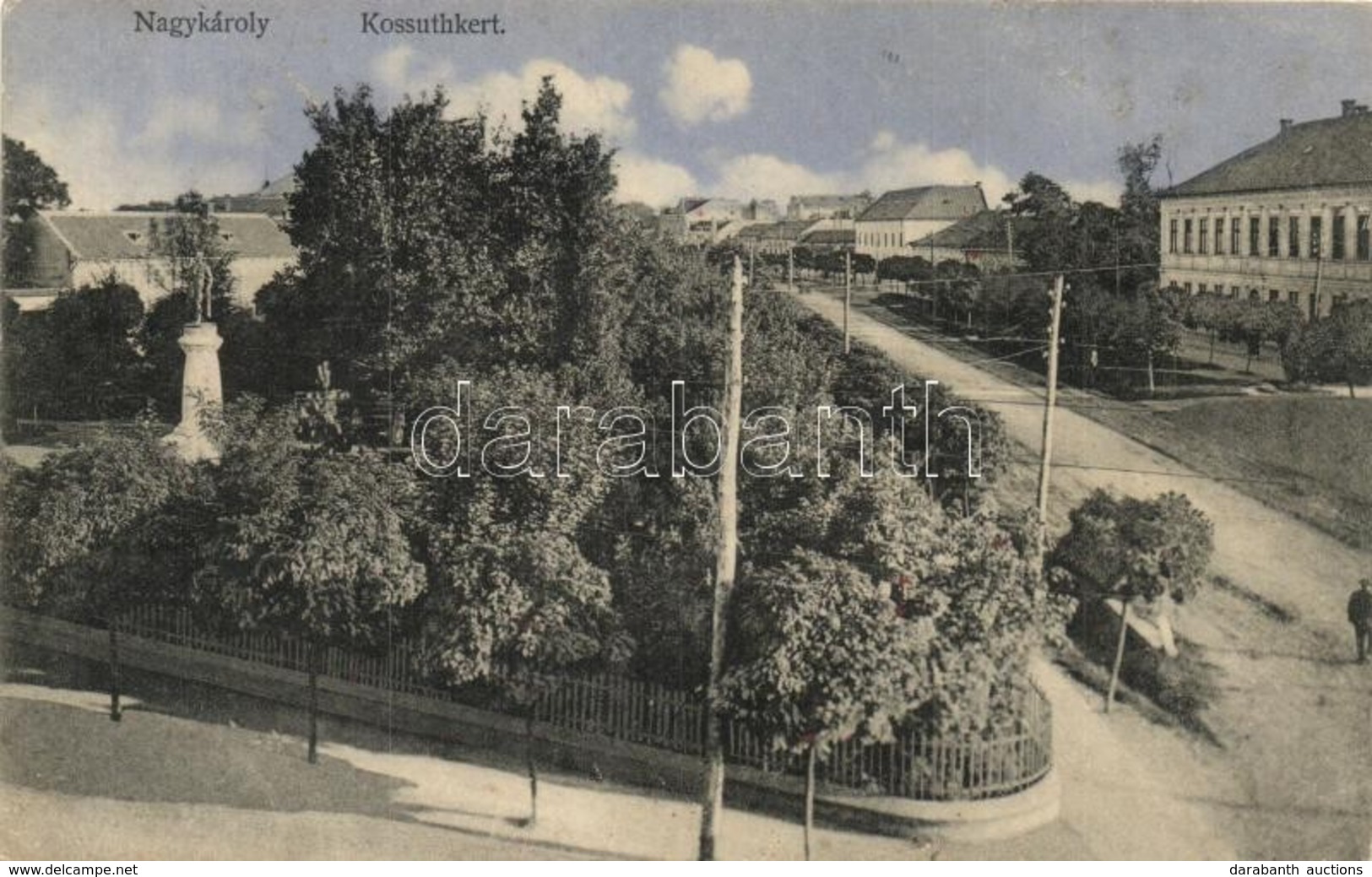 T2/T3 Nagykároly, Carei, Grosskarol; Kossuth Kert és Szobor. Csóka László Kiadása / Park And Statue (fl) - Zonder Classificatie