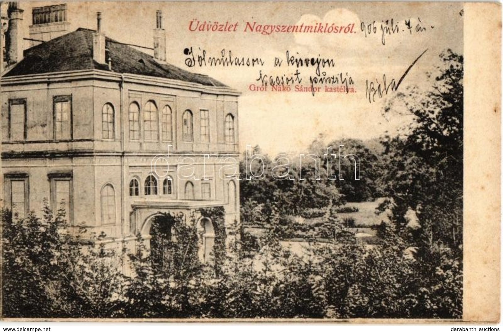 T2/T3 1906 Nagyszentmiklós, Sannicolau Mare; Gróf Nákó Sándor Kastélya. Kiadja Wiener Náthán / Castle (fl) - Zonder Classificatie