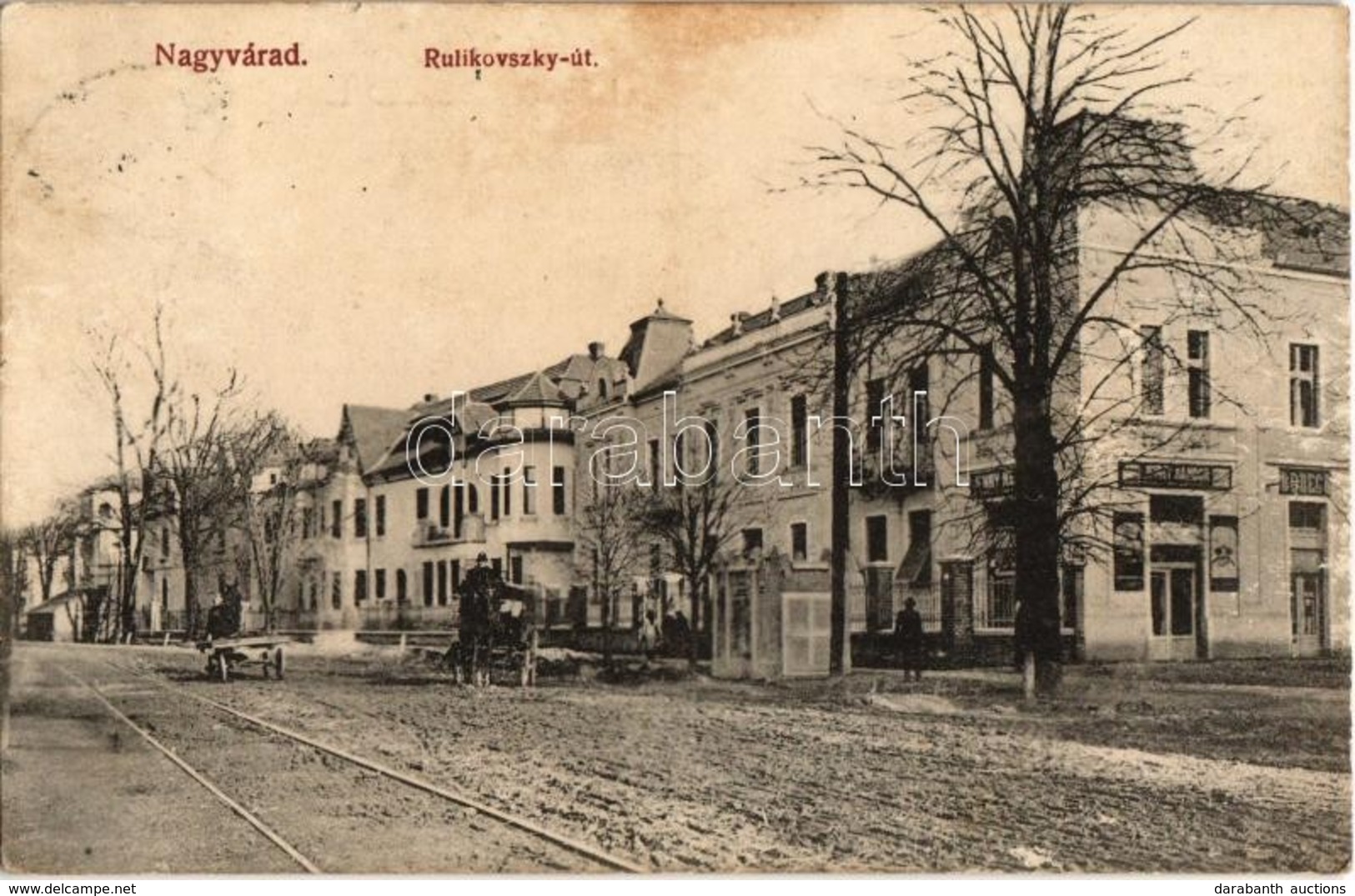 T2/T3 1915 Nagyvárad, Oradea; Rulikovszky út, üzletek, Villamos Sínpálya. Kiadja Rigler József Ede Rt. Társfiókja / Stre - Zonder Classificatie