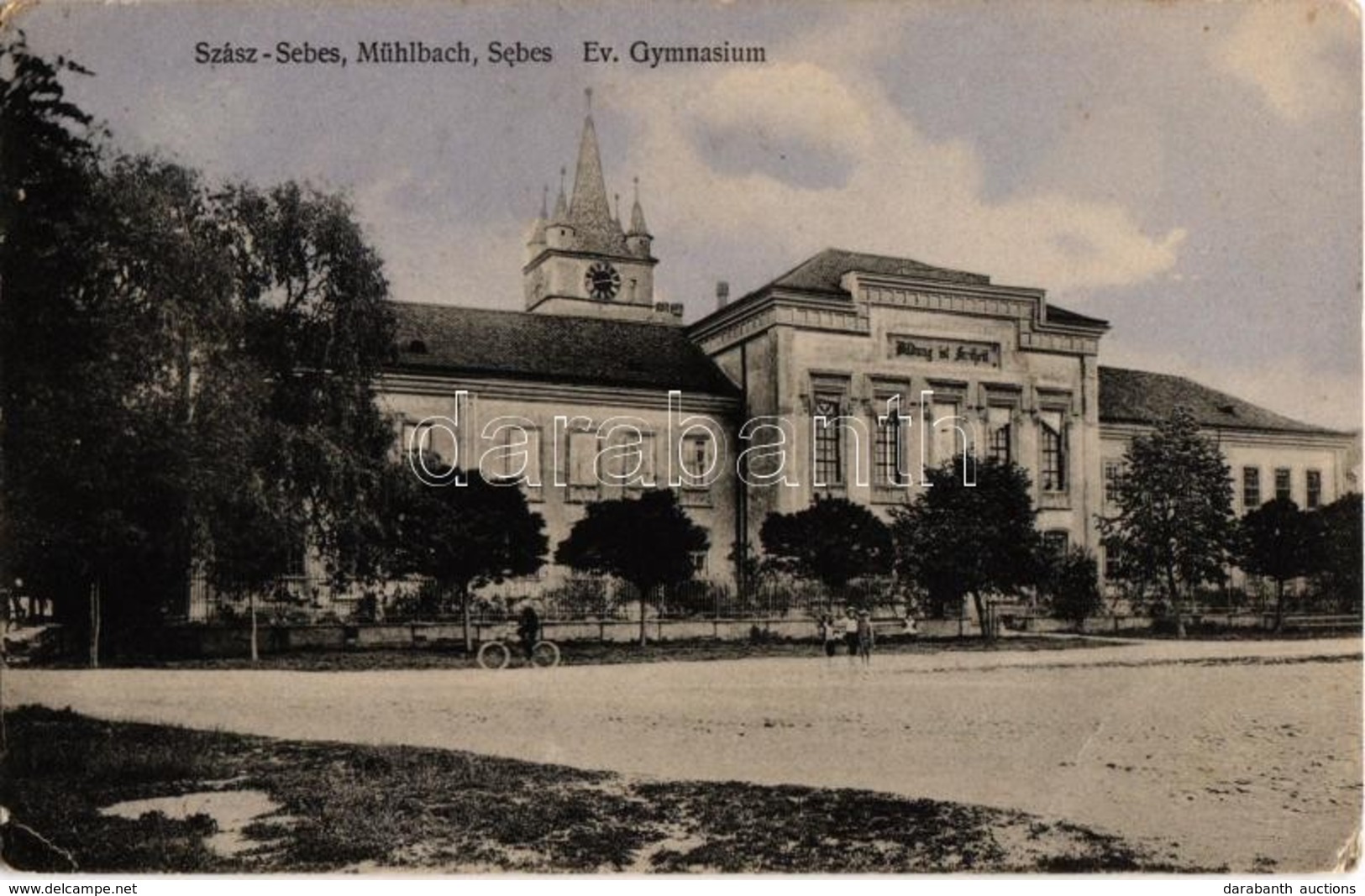 T2/T3 1913 Szászsebes, Mühlbach, Sebesul Sasesc, Sebes; Evangélikus Gimnázium, Kerékpáros Fiú. Kiadja A. Gross / Luthera - Zonder Classificatie