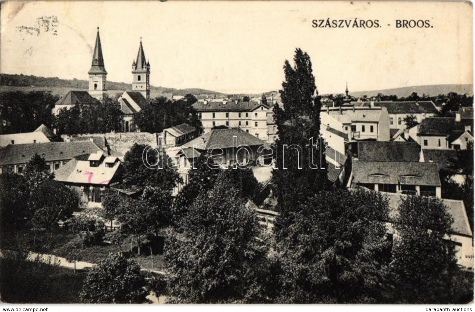 T2/T3 1916 Szászváros, Broos, Orastie; Látkép Az Evangélikus Templommal. Kiadja A Szászvárosi Könyvnyomda / General View - Zonder Classificatie