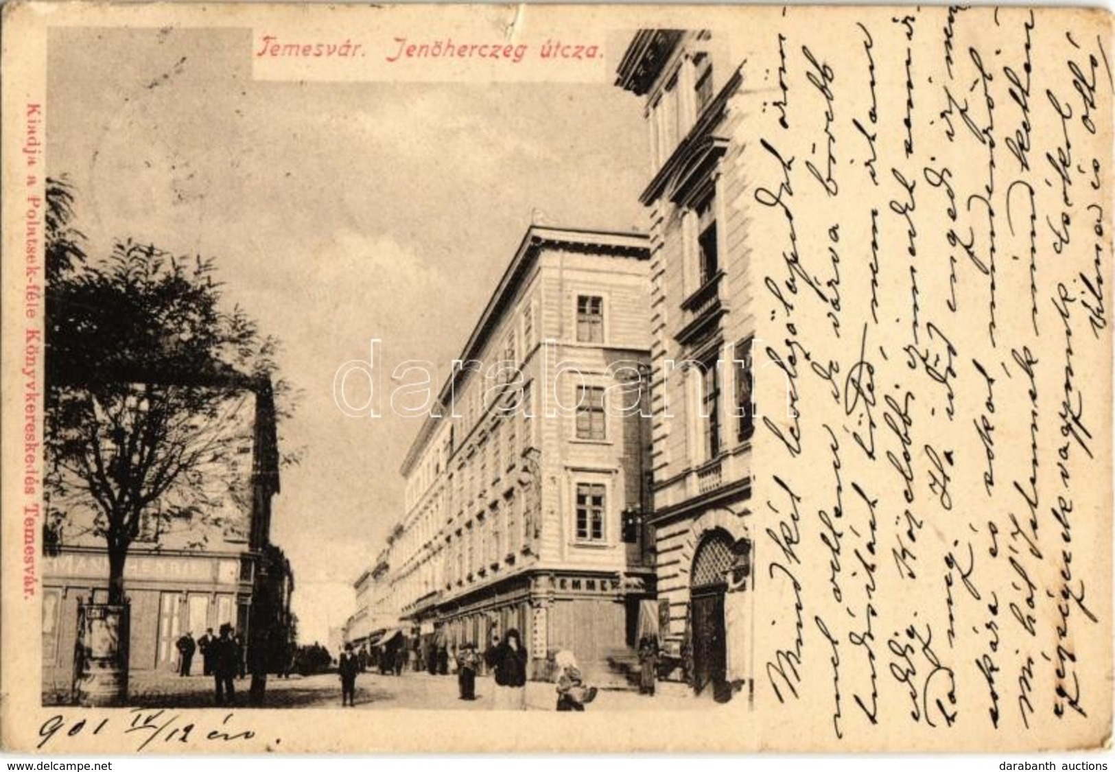 T3 1901 Temesvár, Timisoara; Jenőherceg Utca, üzletek, Hirdetőoszlop / Street View, Shops, Advertising Column (kis Szaka - Zonder Classificatie