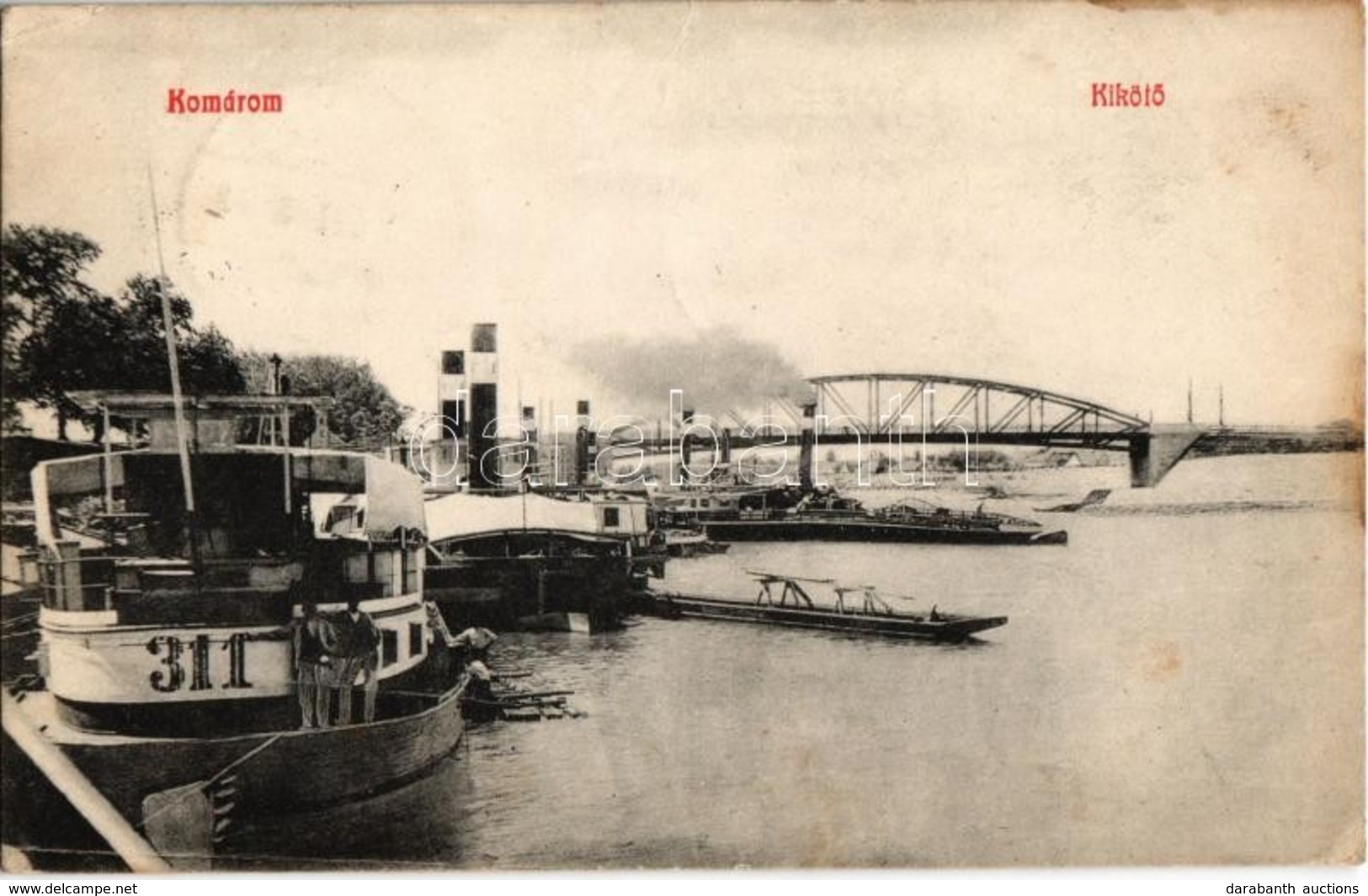 T2/T3 1908 Komárom, Komárno; Kikötő, Gőzhajók, Híd. Kiadja L. H. Pannonia VIII. / Port With Steamships, Bridge (EK) - Unclassified