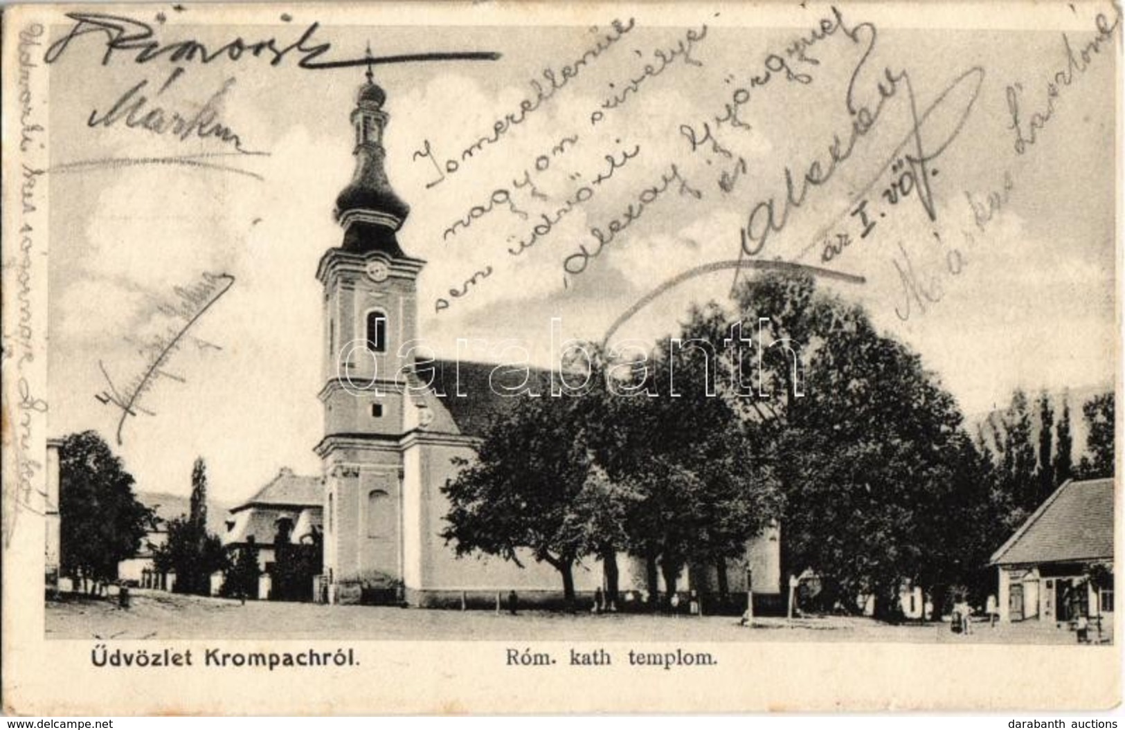 T2/T3 1906 Korompa, Krompach, Krompachy; Római Katolikus Templom, üzlet / Catholic Church, Shop (EK) - Zonder Classificatie