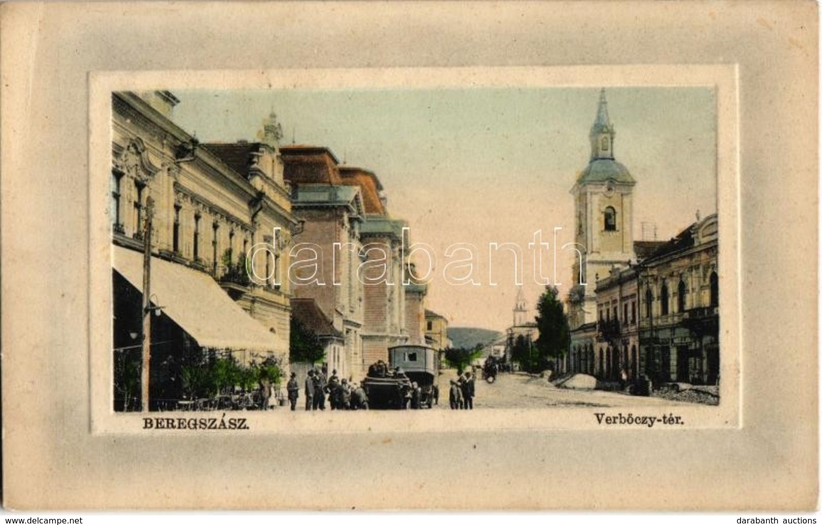 T2 1911 Beregszász, Berehove; Verbőczy (Werbőczy) Tér, Törvényszék, Református Templom, üzletek, Royal Szálloda, étterem - Unclassified