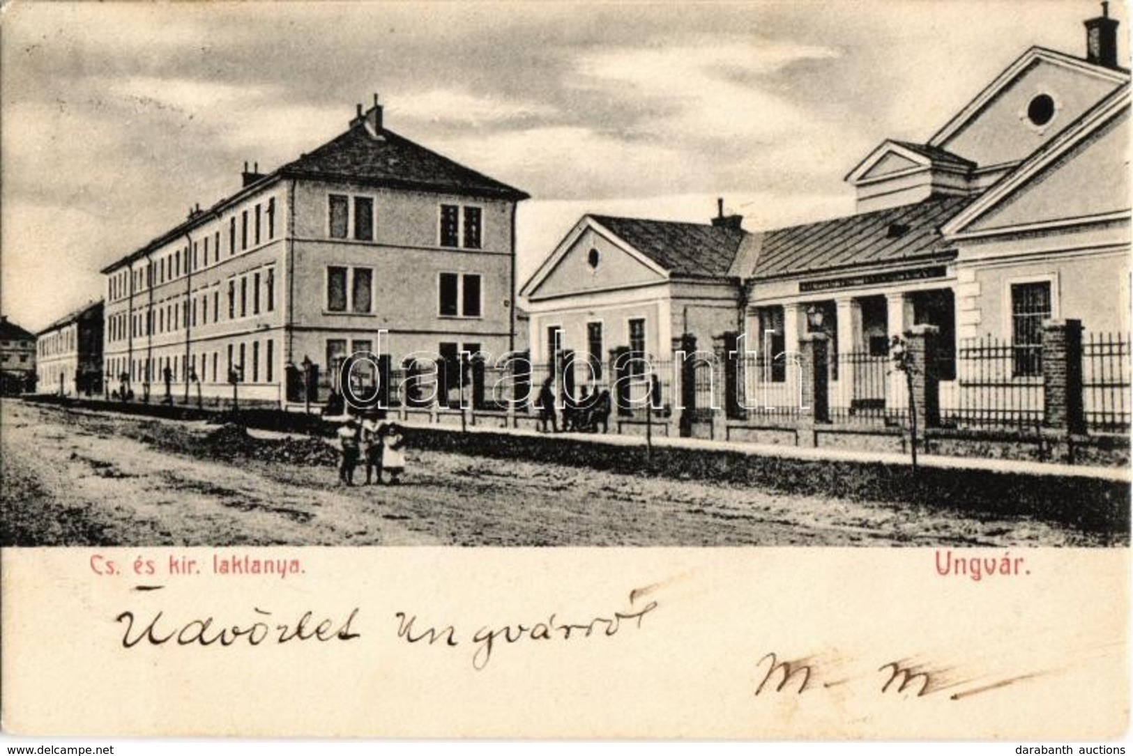 T2 1905 Ungvár, Uzshorod, Uzhorod; Cs. és Kir. Laktanya. Kiadja Mihálesik Gyuláné / K.u.K. Military Barracks - Zonder Classificatie