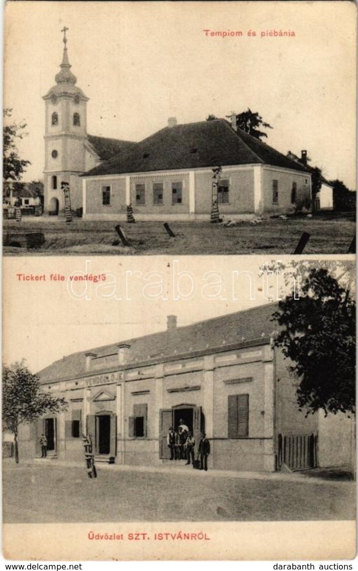 * T2 1921 Baranyaszentistván, Szentistván, Petlovac; Római Katolikus Templom és Plébánia, Tickert Wendel Vendéglője és S - Non Classés