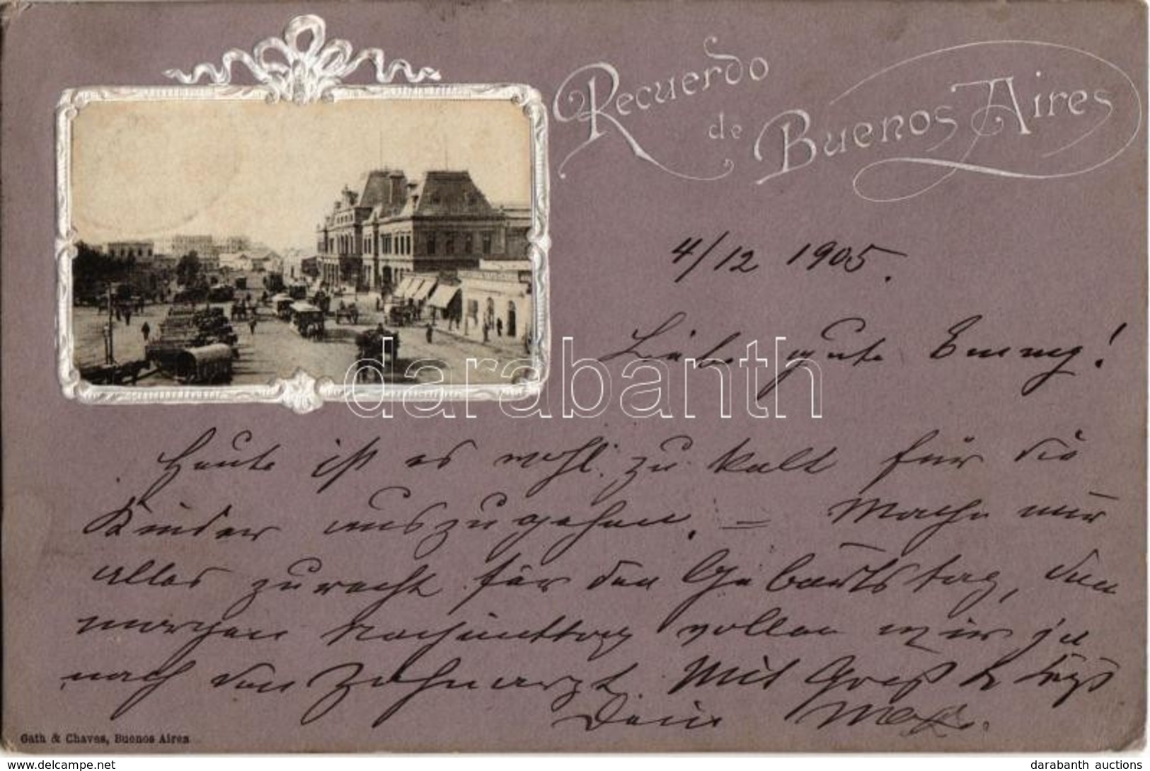 T2/T3 1905 Buenos Aires, Street View With Market Vendors, Horse-drawn Tram. Gath & Chaves. Emb. Frame (EK) - Unclassified