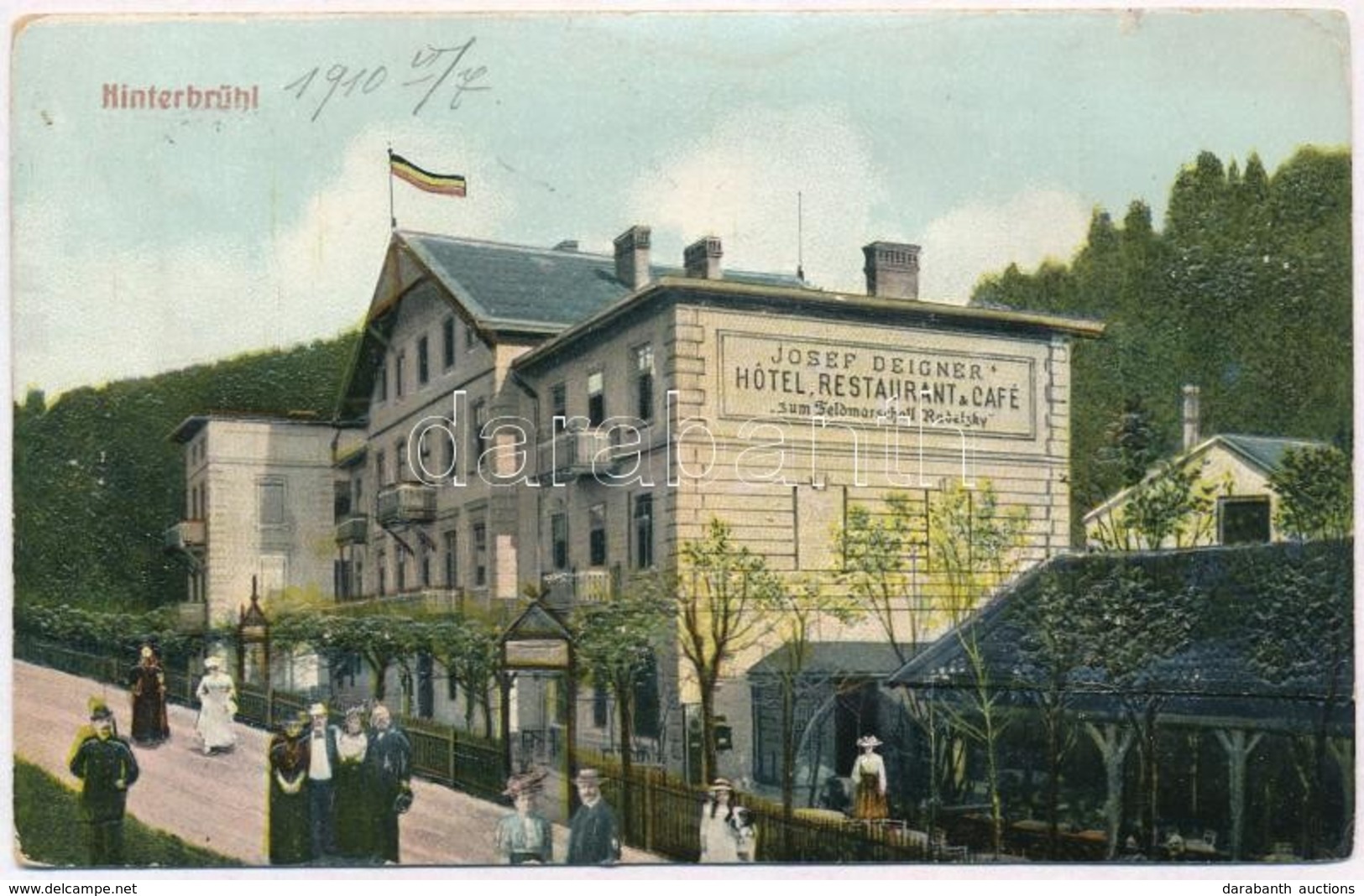 T2 1910 Hinterbrühl, Josef Deigner Hotel, Restaurant And Cafe 'zum Feldmarschall Radetzky'. Emb. - Non Classés