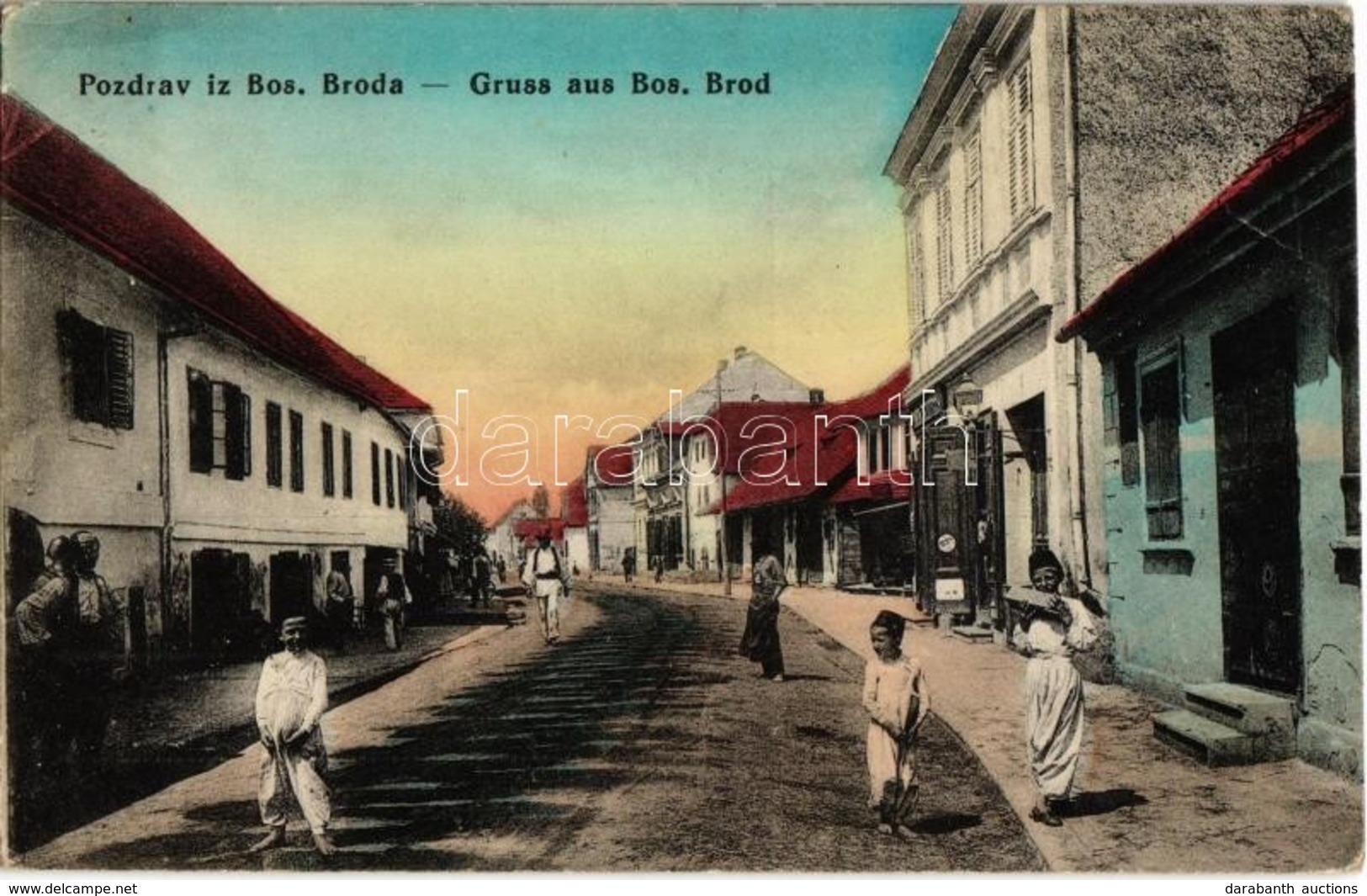 * T2/T3 1915 Brod, Bosanski Brod; Street View, Market Square, Shop Of Deutsch (EB) - Non Classés